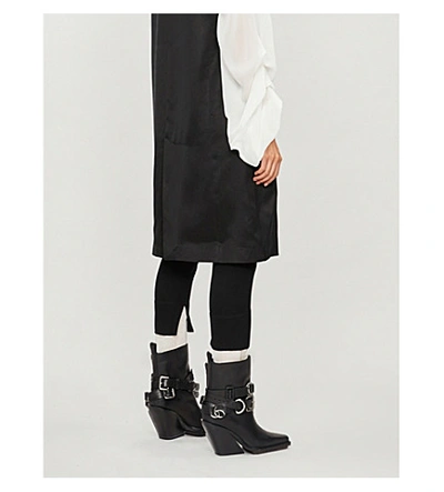 Shop Ann Demeulemeester Contrast-hem Slim-fit Wool And Cotton-blend Trousers In Lain Black Tiriel Cream