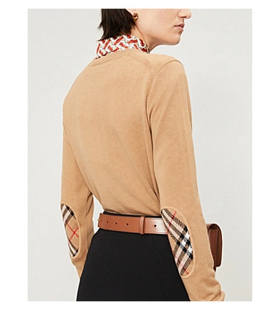 Shop Burberry Bempton Checked-trim Wool Jumper In Camel