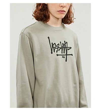 Shop Stussy Logo-print Cotton-jersey Sweatshirt In Taupe