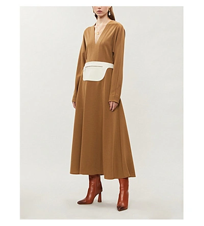 Shop Lanvin Belted A-line Wool Midi Dress In Camel