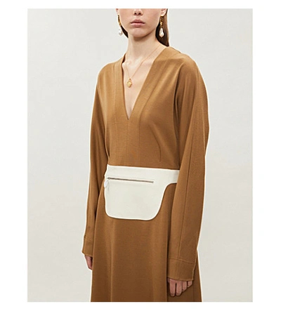 Shop Lanvin Belted A-line Wool Midi Dress In Camel