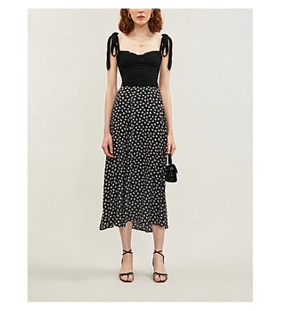 Shop Reformation Zoe Floral-print Crepe Midi Skirt In Brandy