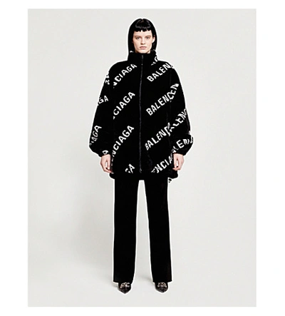 Shop Balenciaga Logo-print Oversized Fleece Jacket In Blk/wht