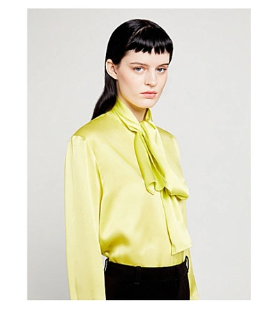 Shop Balenciaga Pussy-bow Silk-satin Blouse In Citrusyell