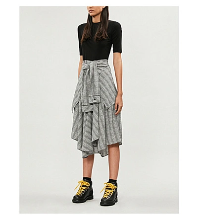 Shop Maje Rapri Checked-skirt Stretch-jersey And Crepe Midi Dress In Grey