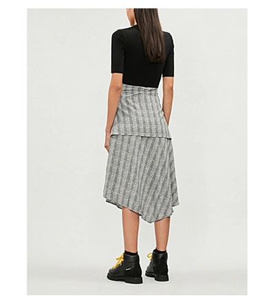 Shop Maje Rapri Checked-skirt Stretch-jersey And Crepe Midi Dress In Grey