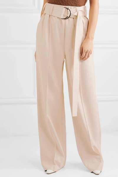 Shop Stand Studio Alaina Belted Faux Leather Wide-leg Pants In Cream