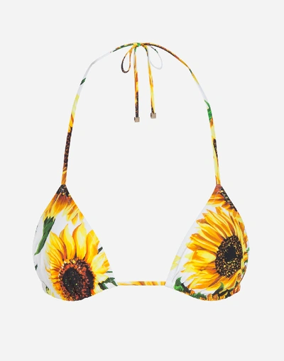 Shop Dolce & Gabbana Sunflower-print Triangle Bikini Top In Floral Print