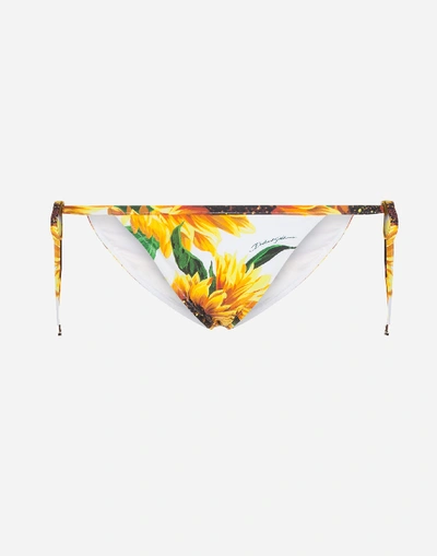 Shop Dolce & Gabbana Sunflower-print Tie Bikini Bottoms In Floral Print