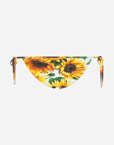 Shop Dolce & Gabbana Sunflower-print Tie Bikini Bottoms In Floral Print