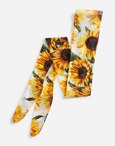 Shop Dolce & Gabbana Nylon Tights With Sunflower Print In Floral Print