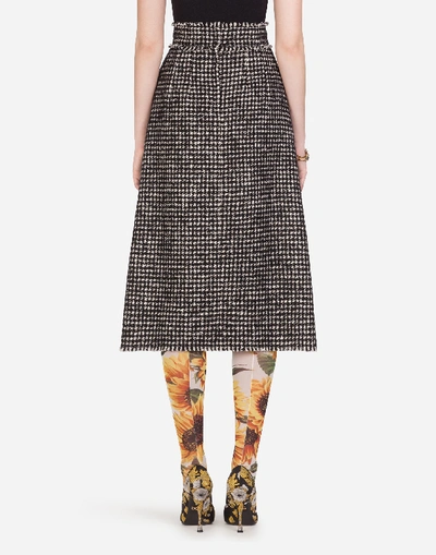 Shop Dolce & Gabbana Houndstooth Midi Skirt In Grey