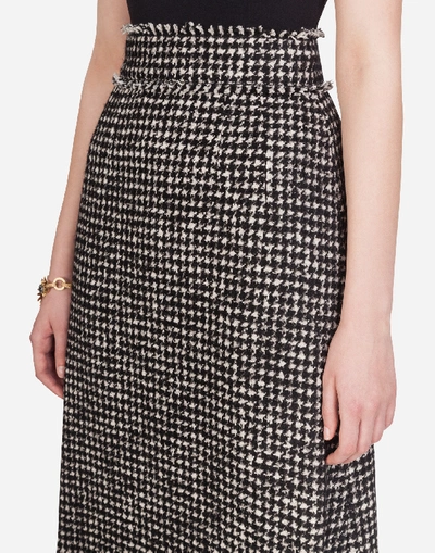 Shop Dolce & Gabbana Houndstooth Midi Skirt In Grey