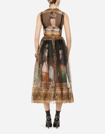 Shop Dolce & Gabbana Queen-print Organza Midi Dress In Multi-colored