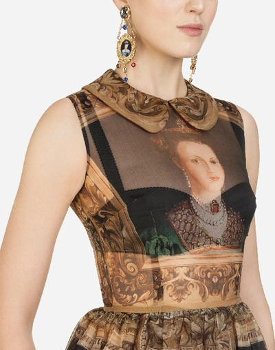 Shop Dolce & Gabbana Queen-print Organza Midi Dress In Multi-colored