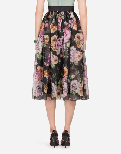 Shop Dolce & Gabbana Long Nocturnal Flower Printed Organza Skirt In Floral Print