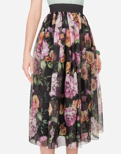 Shop Dolce & Gabbana Long Nocturnal Flower Printed Organza Skirt In Floral Print