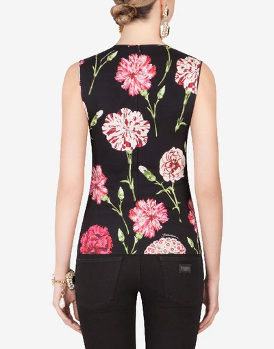 Shop Dolce & Gabbana Rose Print Sleeveless Charmeuse Top In Floral Print
