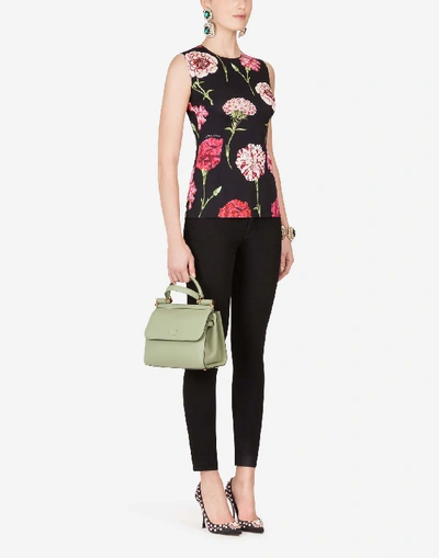 Shop Dolce & Gabbana Rose Print Sleeveless Charmeuse Top In Floral Print