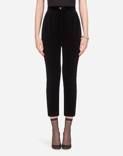 Shop Dolce & Gabbana High-waisted Velvet Pants In Black