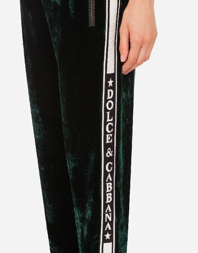 Shop Dolce & Gabbana Fluid Velvet Jogging Pants In Green