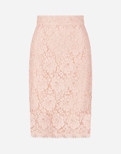 Shop Dolce & Gabbana Cordonetto Lace Midi Skirt In Pink