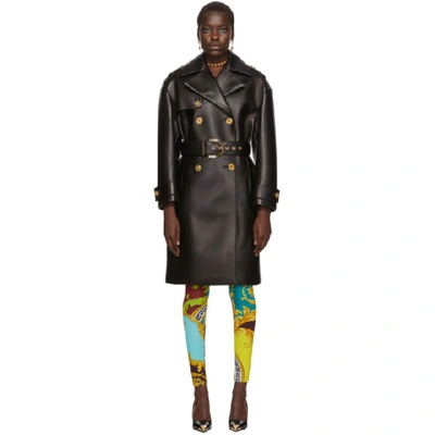 Shop Versace Black Leather Belted Trench Coat In A1008 Black