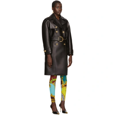 Shop Versace Black Leather Belted Trench Coat In A1008 Black