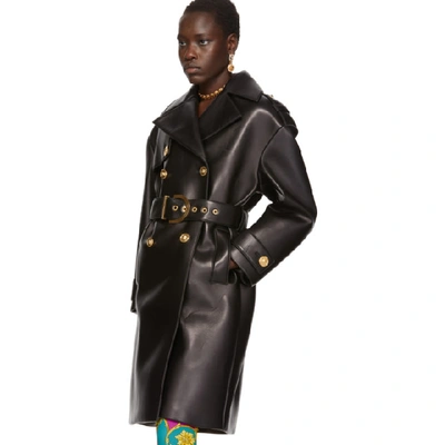 Shop Versace Black Leather Belted Trench Coat In A1008 Black