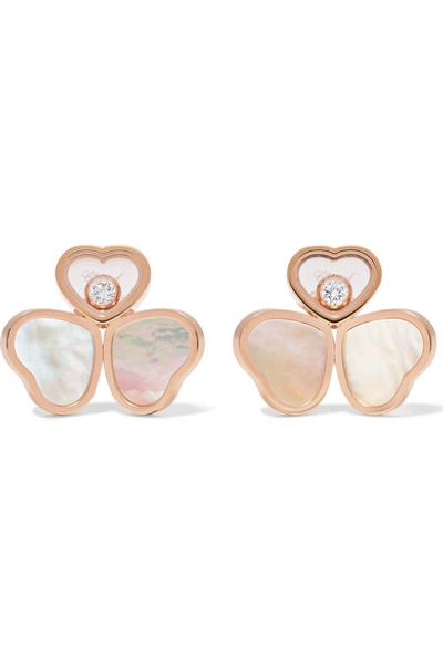 Shop Chopard Happy Hearts Wings 18-karat Rose Gold, Mother-of-pearl And Diamond Earrings