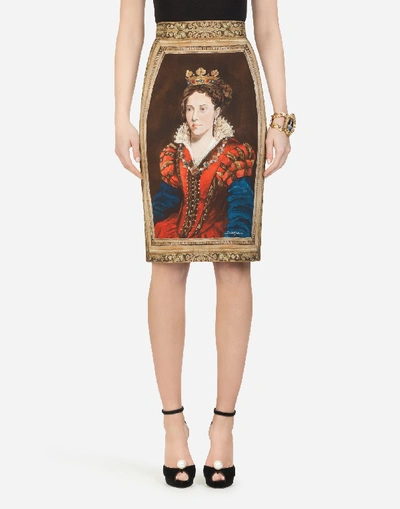 Shop Dolce & Gabbana Queen-print Cady Midi Skirt In Multi-colored