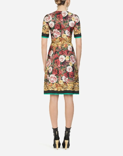 Shop Dolce & Gabbana Midi Dress In Baroque Rose-print Twill In Multi-colored