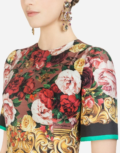 Shop Dolce & Gabbana Midi Dress In Baroque Rose-print Twill In Multi-colored