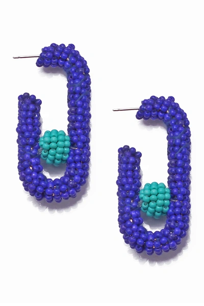 Shop Suzanna Dai Gumball Oval Hoop Earrings In Cobalt/turquoise