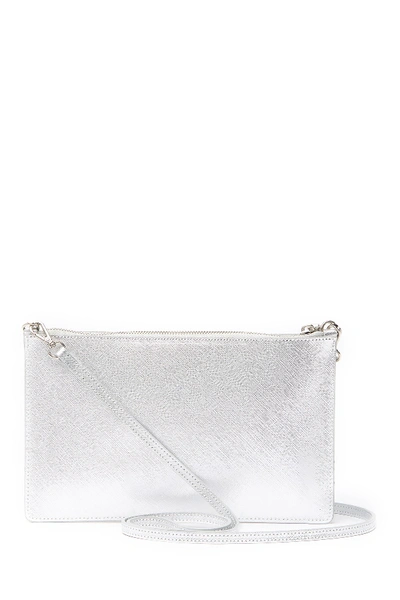 Shop Lancaster Saffiano Element Leather Shoulder Bag In Silver Metallic