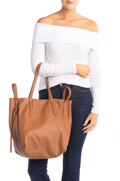 Shop Kooba Leather Zip Tote Bag In 04-caramel/scarle
