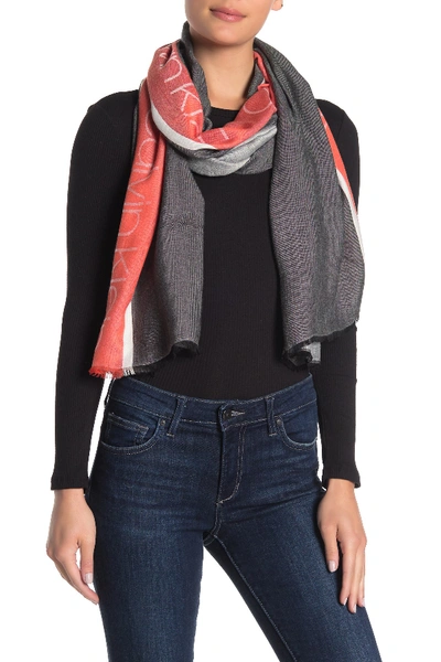 Shop Calvin Klein Logo Stripe Chambray Scarf In Black