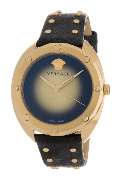 Shop Versace Women's Shadov Snake Embossed Leather Strap Watch, 38mm In Champagne