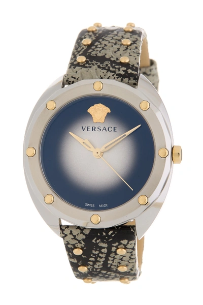 Shop Versace Women's Shadov Snake Embossed Leather Strap Watch, 38mm In Stainless Steel