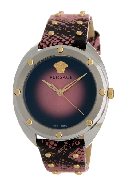 Shop Versace Women's Shadov Snake Embossed Leather Strap Watch, 38mm In Stainless Steel