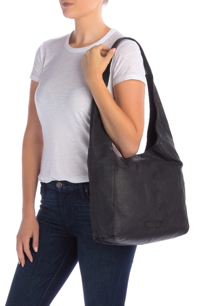 Shop Lucky Brand Patti Leather Hobo Shoulder Bag In Black 09
