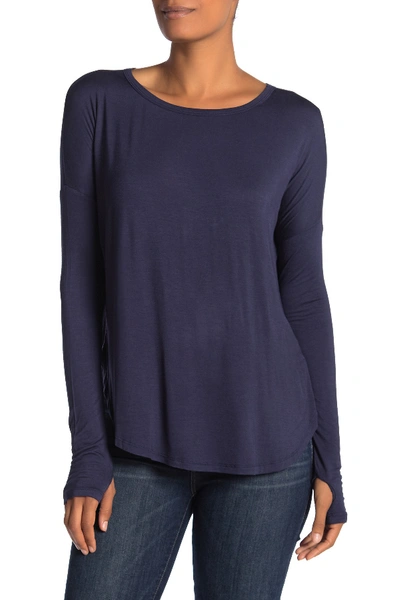 Shop Sweet Romeo Thumbhole Long Sleeve Stretch Jersey Top In Navy
