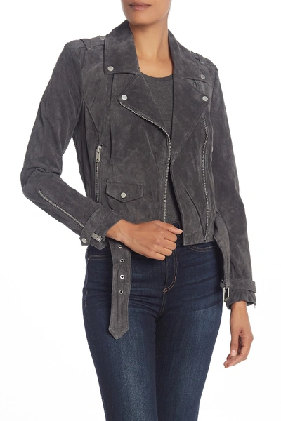 Shop Andrew Marc Sabrina Suede Moto Jacket In Charcoal