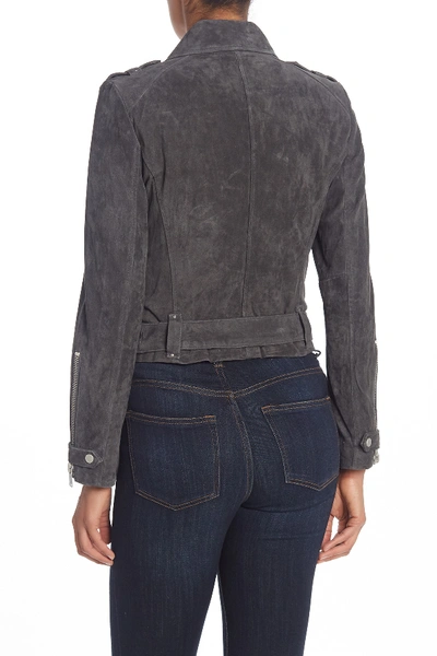 Shop Andrew Marc Sabrina Suede Moto Jacket In Charcoal