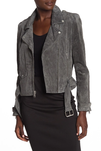 Shop Andrew Marc Sabrina Suede Moto Jacket In Slate