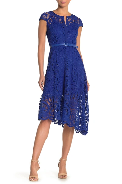 Shop Nanette Lepore Cap Sleeve Lace Dress In Blue Note