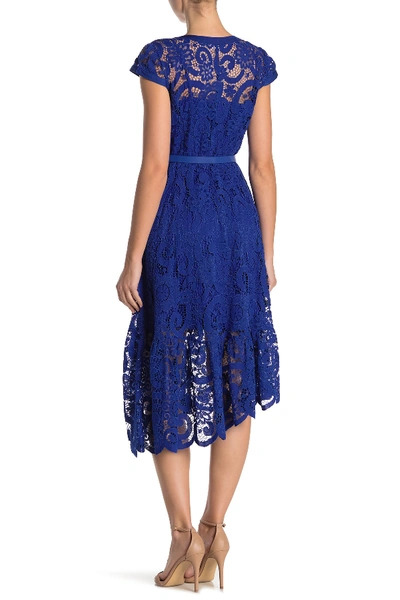 Shop Nanette Lepore Cap Sleeve Lace Dress In Blue Note