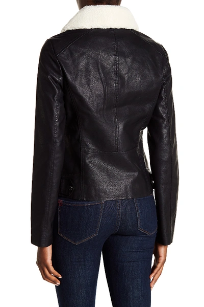Shop French Connection Moto Faux Fur Collared Faux Leather Jacket In Black