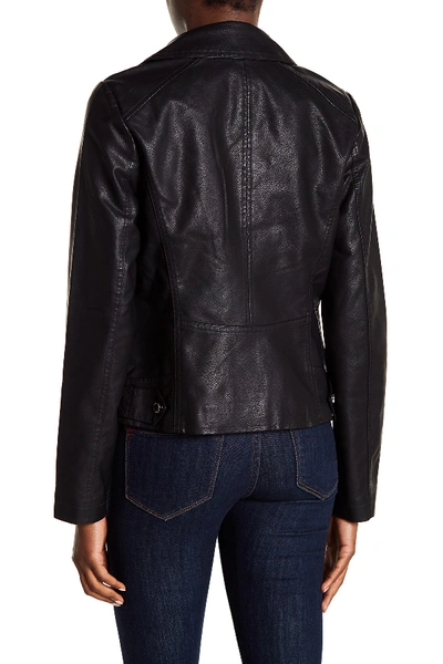 Shop French Connection Moto Faux Fur Collared Faux Leather Jacket In Black
