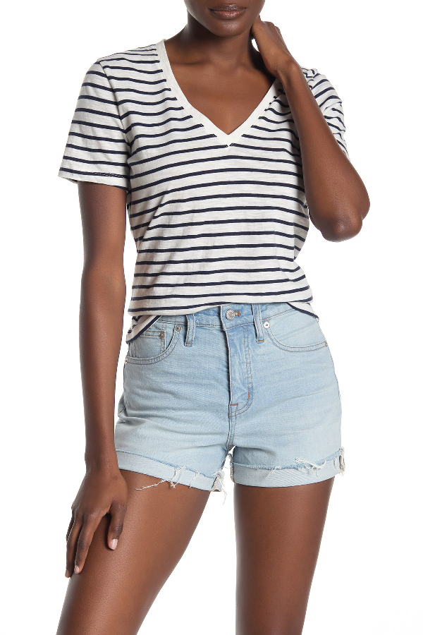 Madewell Theresa Striped Vneck Tshirt (regular & Plus Size) In Bright